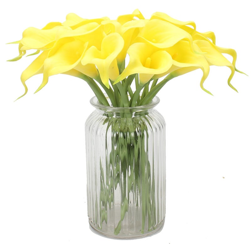 Duovlo 20pcs Calla Lily Bridal Wedding Bouquet Lataex Real Touch Artificial Flower Home Party Decor (Yellow) - Image 3